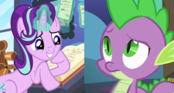 Size: 878x471 | Tagged: safe, screencap, spike, starlight glimmer, every little thing she does, g4, my little pony: friendship is magic, starlight's room