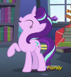 Size: 367x399 | Tagged: safe, screencap, starlight glimmer, pony, unicorn, every little thing she does, g4, season 6, cute, discovery family logo, eyes closed, female, glimmerbetes, mare, solo, starlight's room