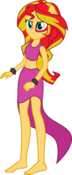 Size: 2219x5412 | Tagged: safe, artist:osipush, sunset shimmer, equestria girls, g4, barefoot, belly button, clothes, commission, eqg giants, face paint, feet, female, flash puppet, high res, midriff, ponied up, solo, spiked wristband