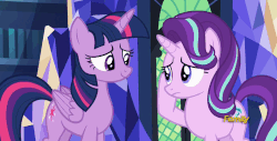 Size: 1018x517 | Tagged: safe, screencap, starlight glimmer, twilight sparkle, alicorn, pony, every little thing she does, g4, animated, discovery family logo, female, gif, loop, twilight sparkle (alicorn)