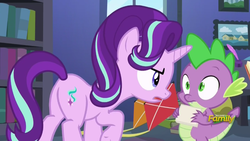 Size: 749x422 | Tagged: safe, screencap, spike, starlight glimmer, pony, every little thing she does, g4, butt, discovery family logo, female, mare, plot, starlight's room