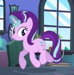 Size: 339x342 | Tagged: safe, screencap, starlight glimmer, pony, unicorn, every little thing she does, g4, cute, female, glimmerbetes, glowing horn, horn, mare, smiling, solo, starlight's room