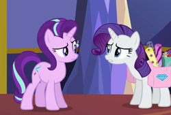 Size: 506x343 | Tagged: safe, screencap, rarity, starlight glimmer, pony, unicorn, every little thing she does, g4, female, mare