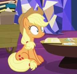 Size: 364x351 | Tagged: safe, screencap, applejack, earth pony, pony, every little thing she does, g4, female, fiducia compellia, hypnosis, hypnotized, mare, solo