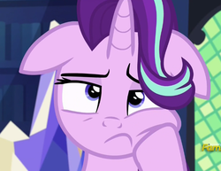 Size: 610x471 | Tagged: safe, screencap, starlight glimmer, pony, unicorn, every little thing she does, g4, bored, bust, discovery family logo, female, floppy ears, mare, portrait, solo