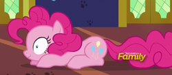 Size: 477x210 | Tagged: safe, screencap, pinkie pie, earth pony, pony, every little thing she does, g4, discovery family logo, female, fiducia compellia, hypnosis, hypnotized, mare, solo