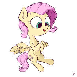 Size: 800x800 | Tagged: safe, artist:p4r4n0e4c, fluttershy, g4, belly button, female, hooves together, looking away, looking down, open mouth, simple background, sitting, solo, spread wings, white background