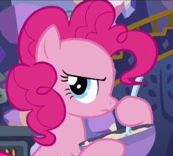 Size: 564x508 | Tagged: safe, screencap, pinkie pie, pony, every little thing she does, g4, angry, animated, bowl, female, gif, glare, grumpy, loop, mixing bowl, serious, stirring, when she doesn't smile