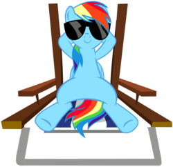 Size: 3750x3630 | Tagged: safe, artist:linormusicbeatpone, rainbow dash, every little thing she does, g4, chillaxing, featureless crotch, female, high res, lying, on back, simple background, solo, sunglasses, transparent background, vector