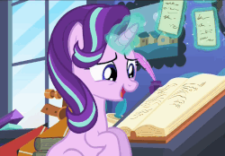 Size: 588x410 | Tagged: safe, screencap, starlight glimmer, pony, every little thing she does, g4, season 6, animated, cute, female, gif, glimmerbetes, solo, starlight's room