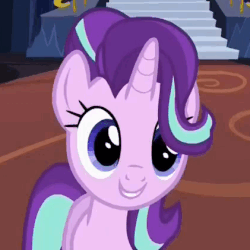 Size: 421x421 | Tagged: safe, screencap, starlight glimmer, pony, unicorn, every little thing she does, g4, season 6, animated, cute, female, gif, glimmerbetes, mare, open mouth, smiling, solo