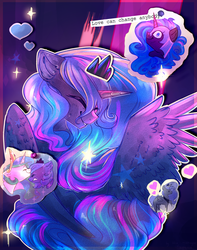 Size: 2096x2661 | Tagged: safe, artist:segraece, nightmare moon, princess celestia, princess luna, g4, color porn, cute, floppy ears, forehead kiss, heart, high res, lunabetes, royal sisters, s1 luna, solo focus