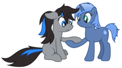 Size: 5440x3040 | Tagged: safe, artist:djdavid98, oc, oc only, oc:bluesparkks, oc:double colon, pony, absurd resolution, floppy ears, group, holding hooves, sad, simple background, sitting, transparent background, vector