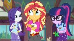 Size: 643x360 | Tagged: safe, screencap, rarity, sci-twi, sunset shimmer, twilight sparkle, equestria girls, g4, my little pony equestria girls: legend of everfree, discovery kids