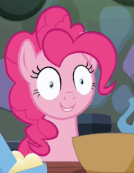 Size: 286x369 | Tagged: safe, screencap, pinkie pie, earth pony, pony, g4, brainwashing, female, gif, mare, mind control, non-animated gif, reaction image, solo