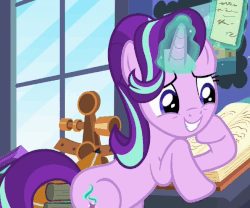 Size: 595x494 | Tagged: safe, screencap, starlight glimmer, pony, every little thing she does, g4, season 6, animated, cute, female, gif, glimmerbetes, solo, starlight's room