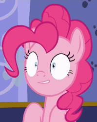 Size: 385x484 | Tagged: safe, screencap, pinkie pie, earth pony, pony, every little thing she does, g4, female, fiducia compellia, gif, hypnosis, hypnotized, mare, non-animated gif, smiling, solo