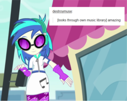 Size: 578x463 | Tagged: safe, dj pon-3, vinyl scratch, equestria girls, g4, music to my ears, my little pony equestria girls: rainbow rocks, comments, female, solo, tumblr, tumblr fandom text posts