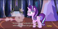 Size: 1920x975 | Tagged: safe, screencap, pinkie pie, starlight glimmer, pony, every little thing she does, g4, meme, youtube caption