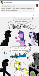 Size: 944x1811 | Tagged: safe, artist:ask-luciavampire, twilight sparkle, oc, alicorn, pony, vampire, vampony, tumblr:ask-luciavampire, g4, alicorn oc, ask, comic, music, music notes, musical instrument, piano, tumblr, turntable, twilight sparkle (alicorn)