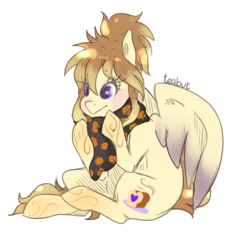 Size: 1416x1328 | Tagged: safe, artist:teabut, oc, oc only, pegasus, pony, clothes, cute, food, pumpkin, scarf, sitting, smiling, solo
