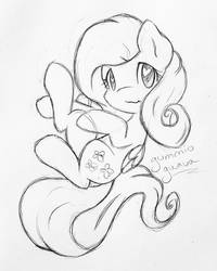 Size: 1062x1327 | Tagged: safe, artist:gummigator, fluttershy, g4, cute, female, folded wings, heart eyes, looking at you, monochrome, shyabetes, sketch, solo, traditional art, wingding eyes
