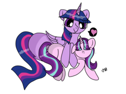 Size: 3264x2448 | Tagged: safe, anonymous artist, starlight glimmer, twilight sparkle, alicorn, pony, unicorn, g4, cute, fanart, female, filly, heart, high res, lesbian, mare, ship:twistarlight, shipping, simple background, twilight sparkle (alicorn), white background