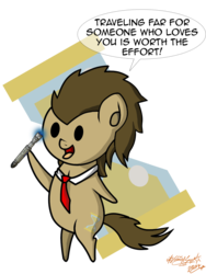 Size: 900x1200 | Tagged: safe, artist:zsparkonequus, part of a set, doctor whooves, time turner, series:miniponi, g4, cutie mark, doctor who, male, part of a series, pointy ponies, smiling, solo, sonic screwdriver, text