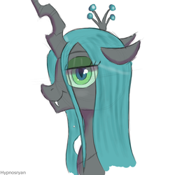 Size: 1700x1700 | Tagged: dead source, safe, artist:hypno, queen chrysalis, changeling, changeling queen, g4, bust, colored sketch, female, portrait, profile, simple background, sketch, solo, white background