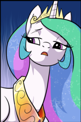 Size: 1095x1636 | Tagged: safe, artist:pencils, princess celestia, pony, comic:anon's pie adventure, g4, cropped, female, lidded eyes, mare, open mouth, solo