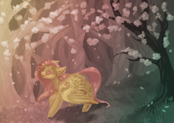 Size: 3507x2480 | Tagged: safe, artist:domidelance, fluttershy, g4, female, flower, forest, happy, high res, solo