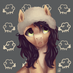 Size: 1024x1024 | Tagged: safe, artist:domidelance, oc, oc only, sheep, bust, front view, full face view, hat, looking away, portrait, solo