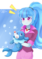 Size: 1800x2560 | Tagged: safe, artist:pika-chany, sonata dusk, popplio, equestria girls, g4, my little pony equestria girls: rainbow rocks, crossover, cute, heart eyes, pokémon, pokémon sun and moon, pouting, wingding eyes