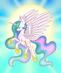 Size: 1766x2098 | Tagged: safe, artist:margo24, princess celestia, g4, eyes closed, female, flying, solo, sun