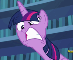 Size: 598x494 | Tagged: safe, screencap, twilight sparkle, alicorn, pony, every little thing she does, g4, angry, bookshelf, faic, female, frown, gif, glare, gritted teeth, how do you make your neck go like that?, long neck, mare, non-animated gif, raised eyebrow, sitting, solo, twilight sparkle (alicorn)
