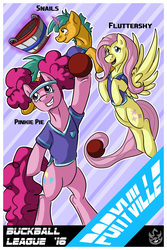 Size: 2113x3169 | Tagged: safe, artist:stormblaze-pegasus, fluttershy, pinkie pie, snails, buckball season, g4, high res, poster, team ponyville