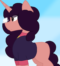 Size: 765x842 | Tagged: safe, artist:junetheicecat, butterfly, gem (race), gem pony, hybrid, pony, unicorn, butterfly on nose, fusion, gem fusion, here comes a thought, hybrid fusion, insect on nose, intersex, nonbinary, ponified, solo, steven universe, stevonnie