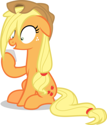 Size: 3439x4000 | Tagged: safe, artist:limedazzle, applejack, every little thing she does, g4, cowboy hat, female, fiducia compellia, freckles, hat, high res, hypnosis, hypnotized, inkscape, paper, reading, show accurate, simple background, sitting, solo, stetson, straight mane, transparent background, vector, wet mane applejack