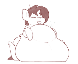 Size: 1280x1053 | Tagged: dead source, safe, artist:nom-sympony, oc, oc only, oc:chrom, pony, fat, monochrome, obese, solo, stuffed, tongue out