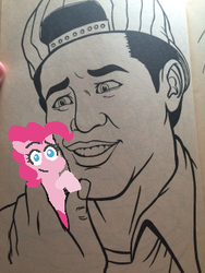 Size: 250x333 | Tagged: safe, artist:threetwotwo32232, pinkie pie, earth pony, human, pony, g4, coloring book, female, john leguizamo, luigi, male, mare, super mario bros.: the movie