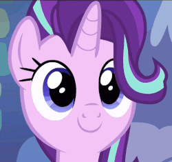 Size: 511x480 | Tagged: safe, edit, edited screencap, screencap, starlight glimmer, pony, unicorn, every little thing she does, g4, animated, c:, cute, eye shimmer, eye shimmer edit, female, gif, glimmerbetes, mare, smiling, solo, sweet dreams fuel