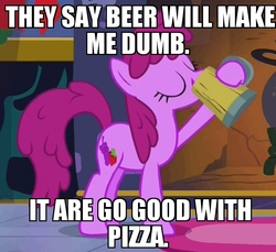 Size: 720x660 | Tagged: safe, edit, edited screencap, screencap, berry punch, berryshine, a hearth's warming tail, g4, cider, drunk, female, image macro, meme, psychostick, solo