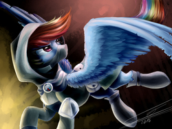 Size: 2000x1500 | Tagged: safe, artist:yummiestseven65, rainbow dash, dungeons and discords, g4, clothes, fantasy class, female, rainbow rogue, rogue, signature, solo