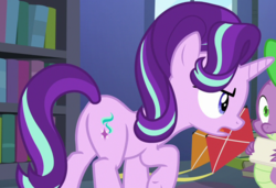 Size: 898x616 | Tagged: safe, screencap, spike, starlight glimmer, pony, every little thing she does, g4, butt, cropped, female, glimmer glutes, mare, plot, starlight's room