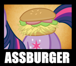 Size: 1920x1674 | Tagged: safe, edit, edited screencap, screencap, twilight sparkle, pony, unicorn, g4, asperger's syndrome, autism, autism spectrum disorder, autistic twilight, burger, butt, female, food, headcanon, inappropriate joke, joke, neurodivergent, neurodivergent headcanon, plot, pun, semi-vulgar, solo, text, twibutt, twilight burgkle, unicorn twilight, visual pun