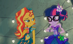 Size: 1738x1042 | Tagged: safe, screencap, sci-twi, sunset shimmer, twilight sparkle, equestria girls, g4, my little pony equestria girls: legend of everfree, discovery kids
