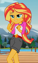 Size: 628x1028 | Tagged: safe, screencap, sunset shimmer, equestria girls, g4, my little pony equestria girls: legend of everfree, camp everfree outfits, clothes, cropped, embrace the magic, female, sexy, shorts, solo