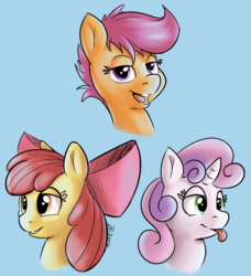 Size: 1280x1401 | Tagged: safe, artist:swiftsketchpone, apple bloom, scootaloo, sweetie belle, g4, cutie mark crusaders, expressions, tongue out
