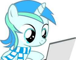 Size: 12629x9942 | Tagged: safe, artist:cyanlightning, oc, oc only, oc:cyan lightning, g4, absurd resolution, colt, computer, cute, laptop computer, male, ocbetes, simple background, transparent background, vector