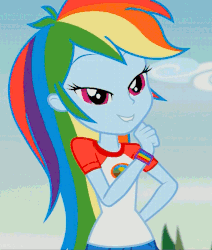Size: 869x1024 | Tagged: safe, edit, edited screencap, screencap, rainbow dash, equestria girls, g4, my little pony equestria girls: legend of everfree, animated, bedroom eyes, camp everfree outfits, cropped, cute, dashabetes, female, gif, implied handjob, invisible stallion, lip bite, out of context, smiling, solo